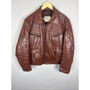 Victoria Leather Vintage Cafe Racer Jacket Men 46 Brown Canada Quilted 70s